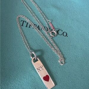 Tiffany & Co. Necklace Sterling Silver 925 “NY”with Red Enamel Heart Pendant 18”